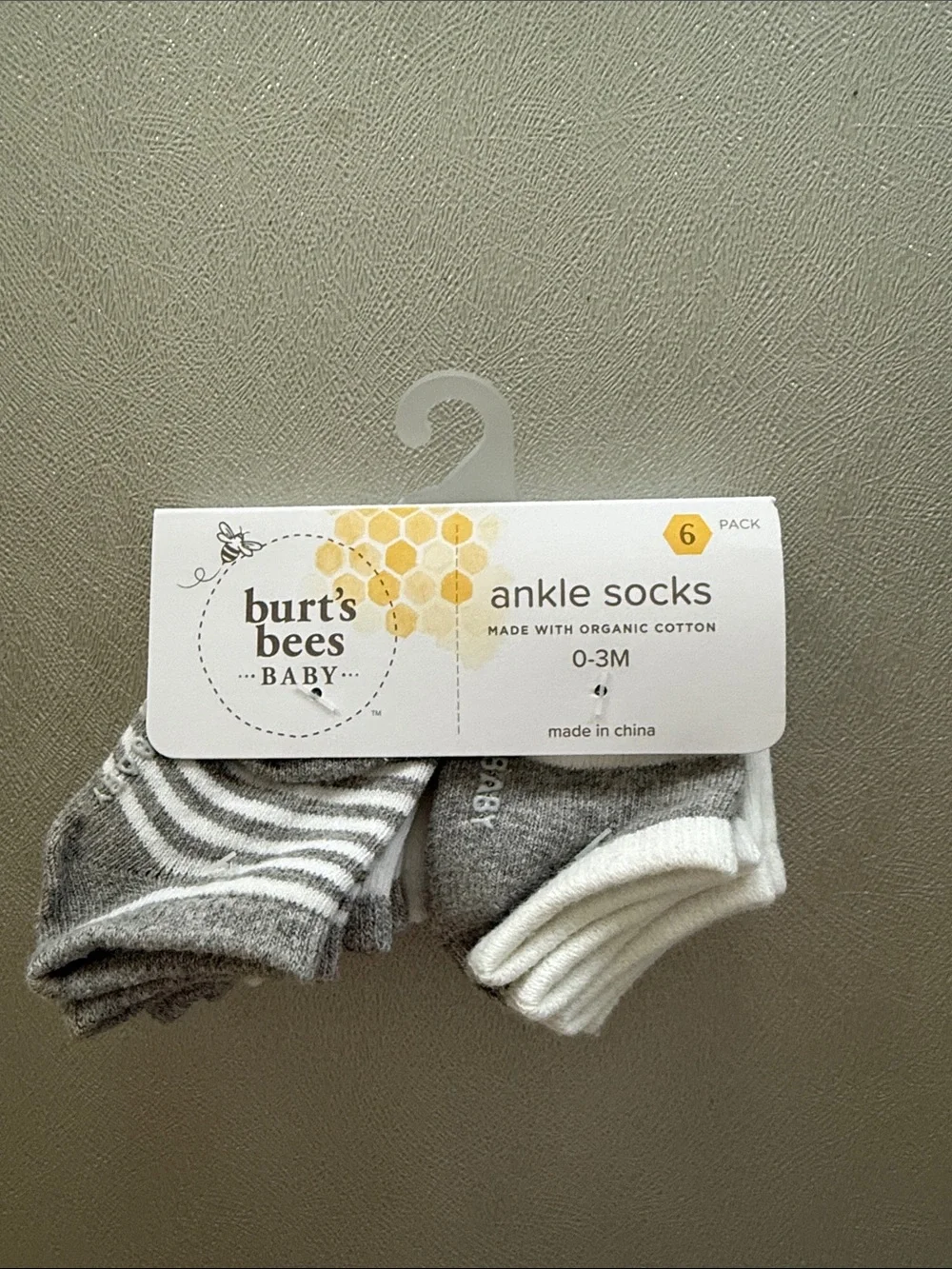 Burt's Bees Baby Ankle Socks in Gray & White - 6 Pack